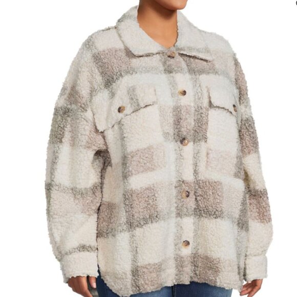 Perch by Blu Pepper Teddy Plaid Shirt Jacket - Picture 1 of 9